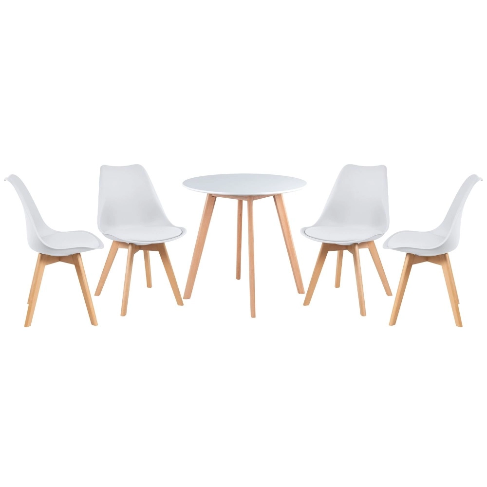 Mesa redonda Leda 70 cm branco + 4 cadeiras estofadas Leda Branco Mesa redonda Leda 70 cm branco + 4 cadeiras estofadas Leda Branco