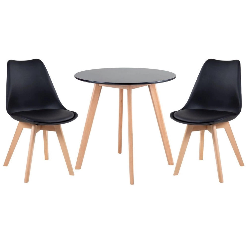 Mesa redonda Leda 70 cm preto + 2 cadeiras estofadas Leda Preto Mesa redonda Leda 70 cm preto + 2 cadeiras estofadas Leda Preto