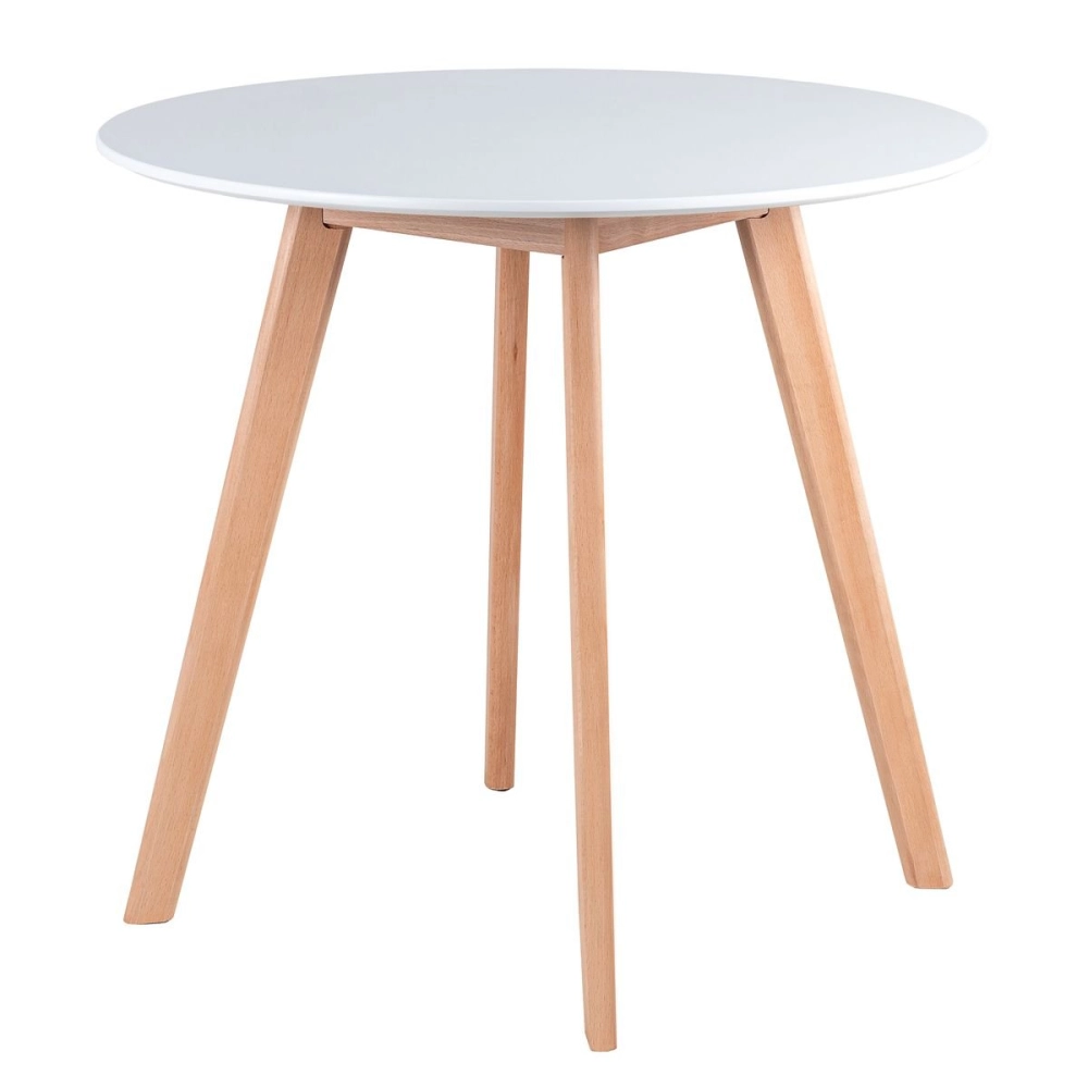 Mesa redonda Leda 80 cm branco + 4 cadeiras estofadas Leda Creme Mesa redonda Leda 80 cm branco + 4 cadeiras estofadas Leda Creme