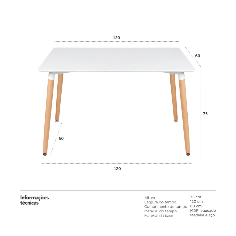 Mesa Retangular Eames 60 x 120 - Branco Mesa Retangular Eames 60 x 120 - Branco