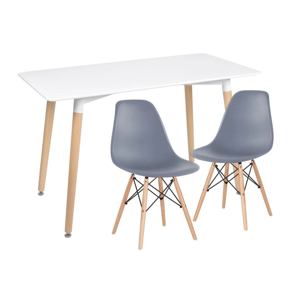 Mesa retangular Eames 60 x 120 cm Branco + 2 cadeiras Eiffel DSW - Cinza Escuro Mesa retangular Eames 60 x 120 cm Branco + 2 cadeiras Eiffel DSW - Cinza Escuro