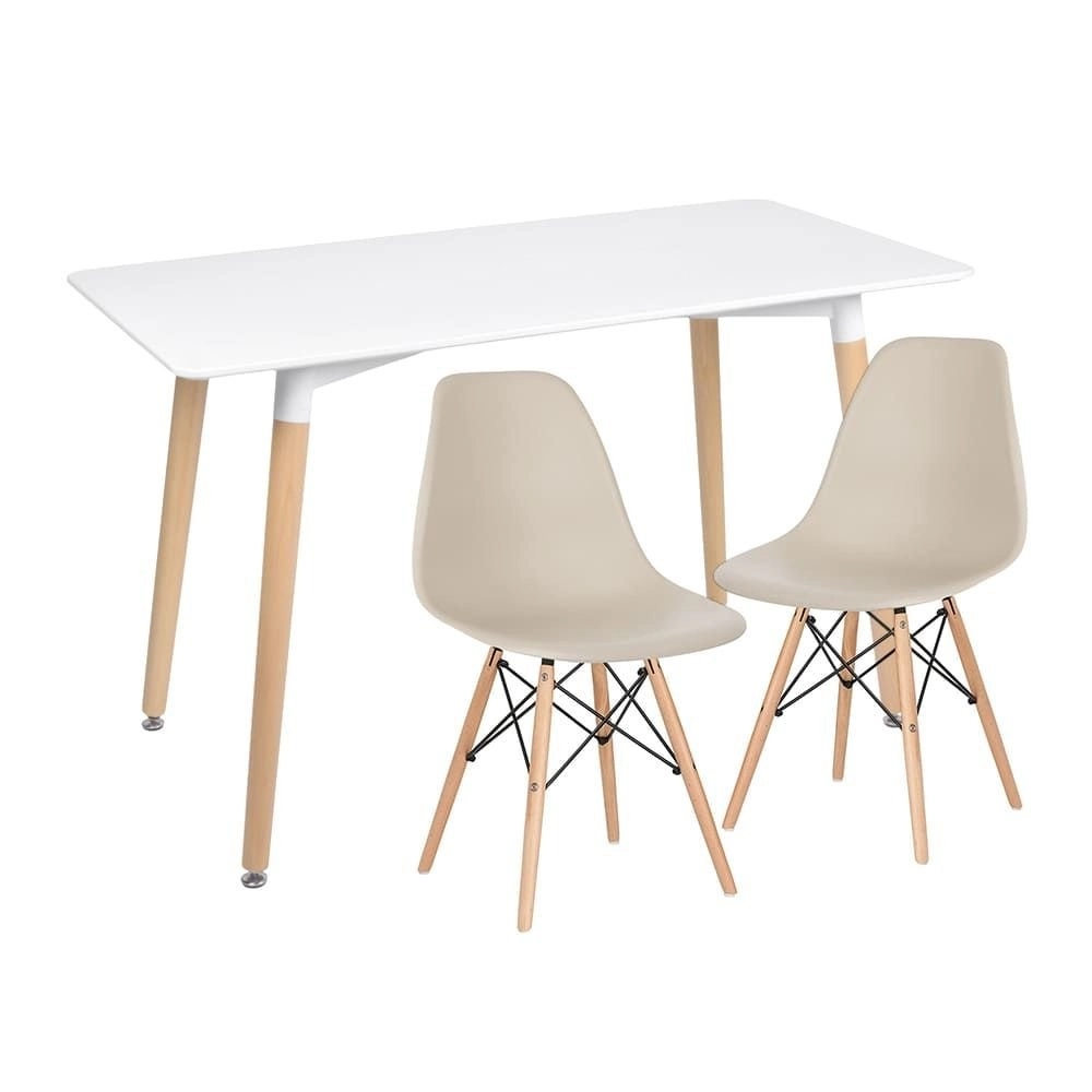 Mesa retangular Eames 60 x 120 cm Branco + 2 cadeiras Eiffel DSW - Nude Mesa retangular Eames 60 x 120 cm Branco + 2 cadeiras Eiffel DSW - Nude