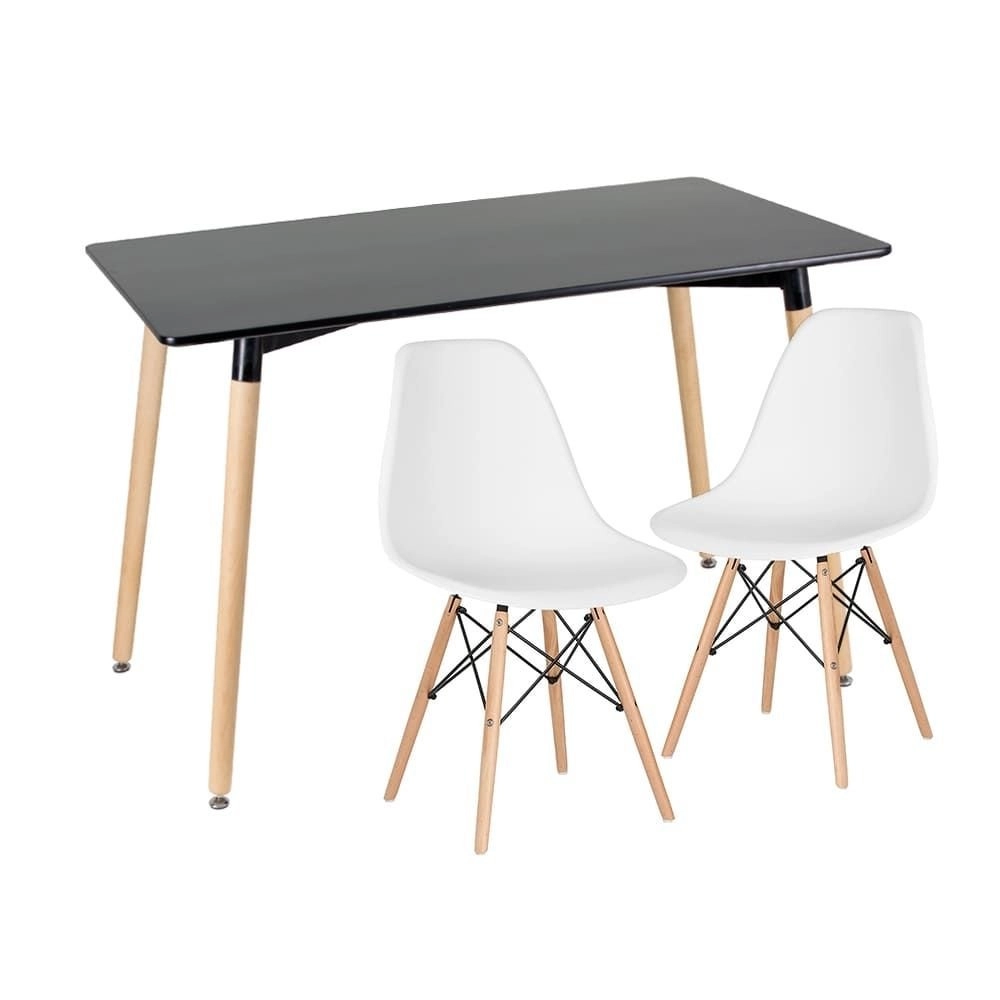 Mesa retangular Eames 60 x 120 cm preto + 2 cadeiras Eiffel DSW - Branco Mesa retangular Eames 60 x 120 cm preto + 2 cadeiras Eiffel DSW - Branco