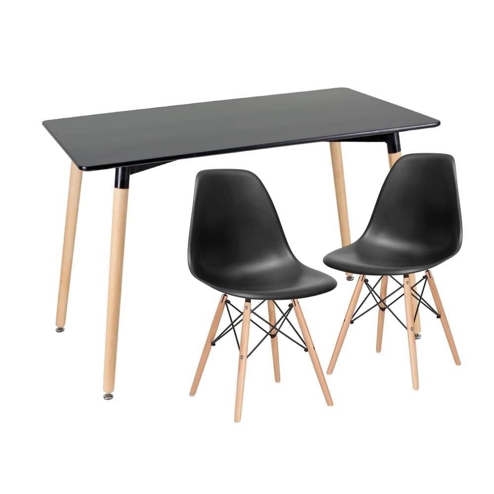 Mesa retangular Eames 60 x 120 cm preto + 2 cadeiras Eiffel DSW - Preto Mesa retangular Eames 60 x 120 cm preto + 2 cadeiras Eiffel DSW - Preto