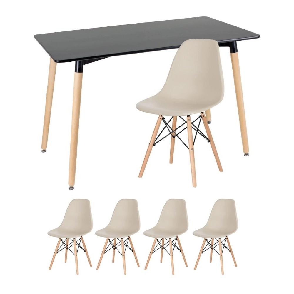 Mesa retangular Eames 60 x 120 cm preto + 4 cadeiras Eiffel DSW - Nude Mesa retangular Eames 60 x 120 cm preto + 4 cadeiras Eiffel DSW - Nude
