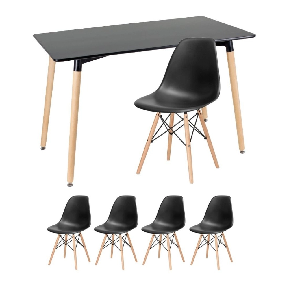Mesa retangular Eames 60 x 120 cm preto + 4 cadeiras Eiffel DSW - Preto Mesa retangular Eames 60 x 120 cm preto + 4 cadeiras Eiffel DSW - Preto