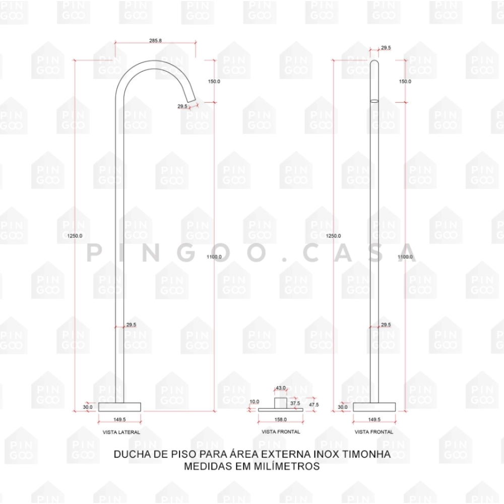 Misturador de Piso para Banheiro Inox Timonha Prata Escovado