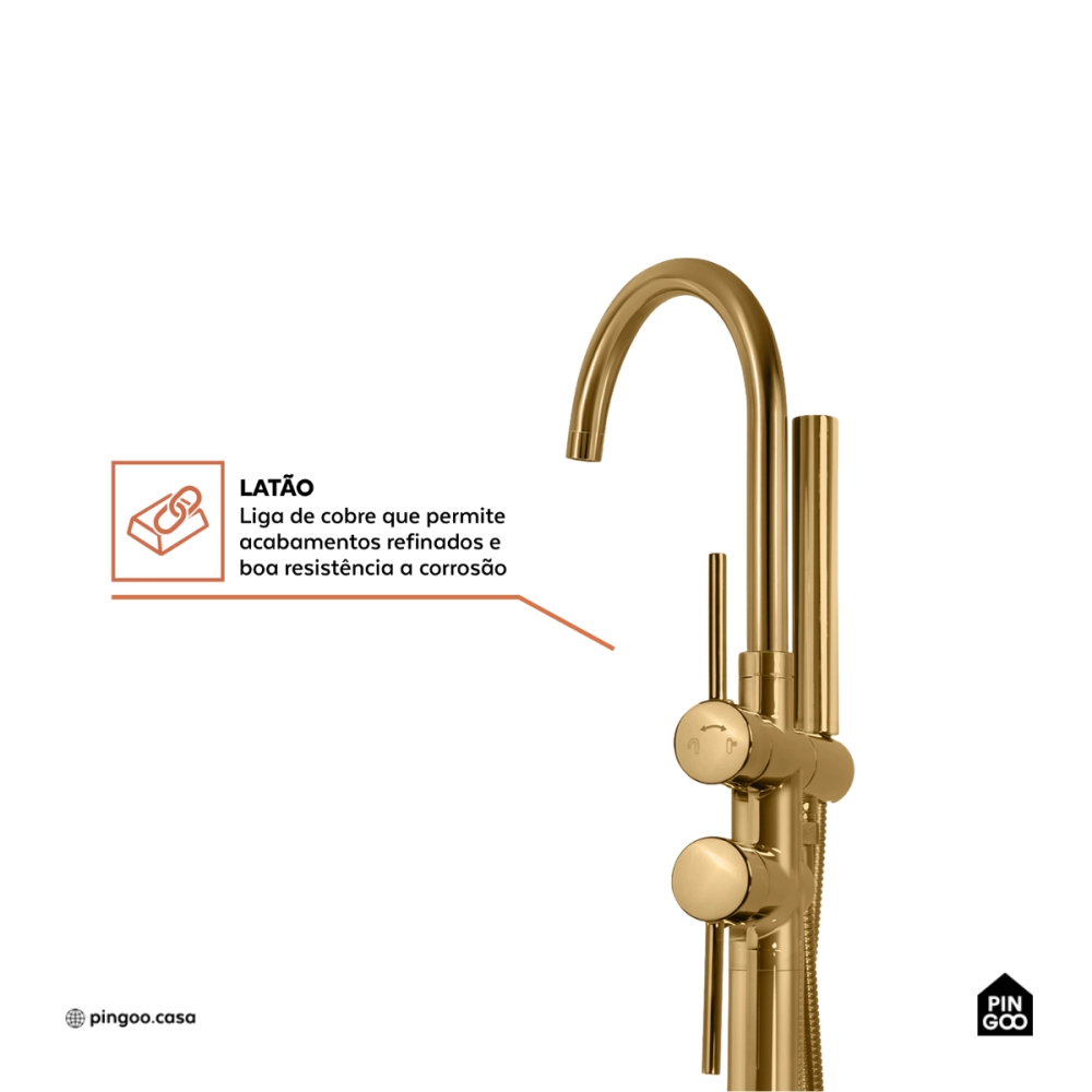 Misturador Monocomando de Piso para Banheira Uraim Dourado Cromado