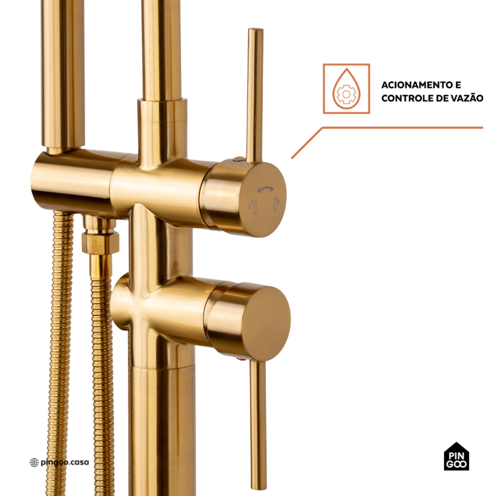 Misturador Monocomando de Piso para Banheira Uraim Dourado Escovado