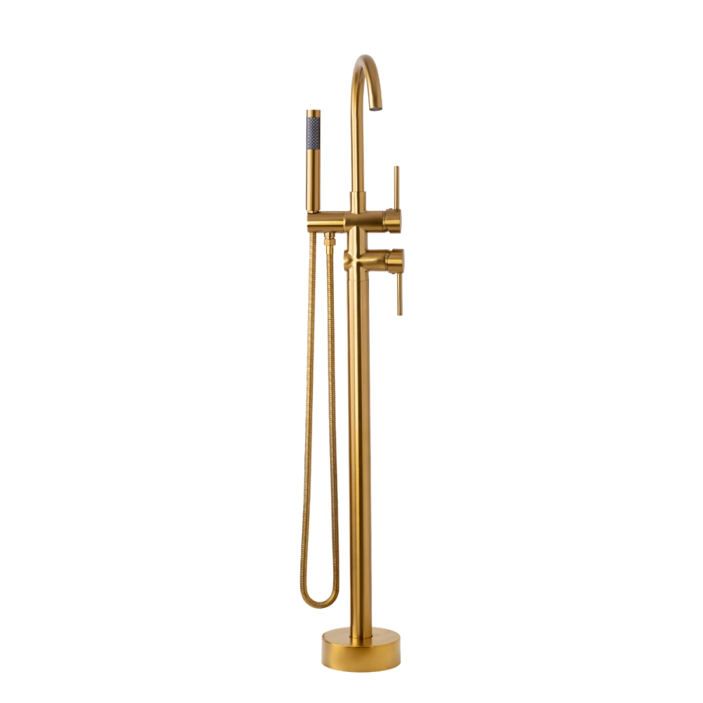 Misturador Monocomando de Piso para Banheira Uraim Dourado Escovado