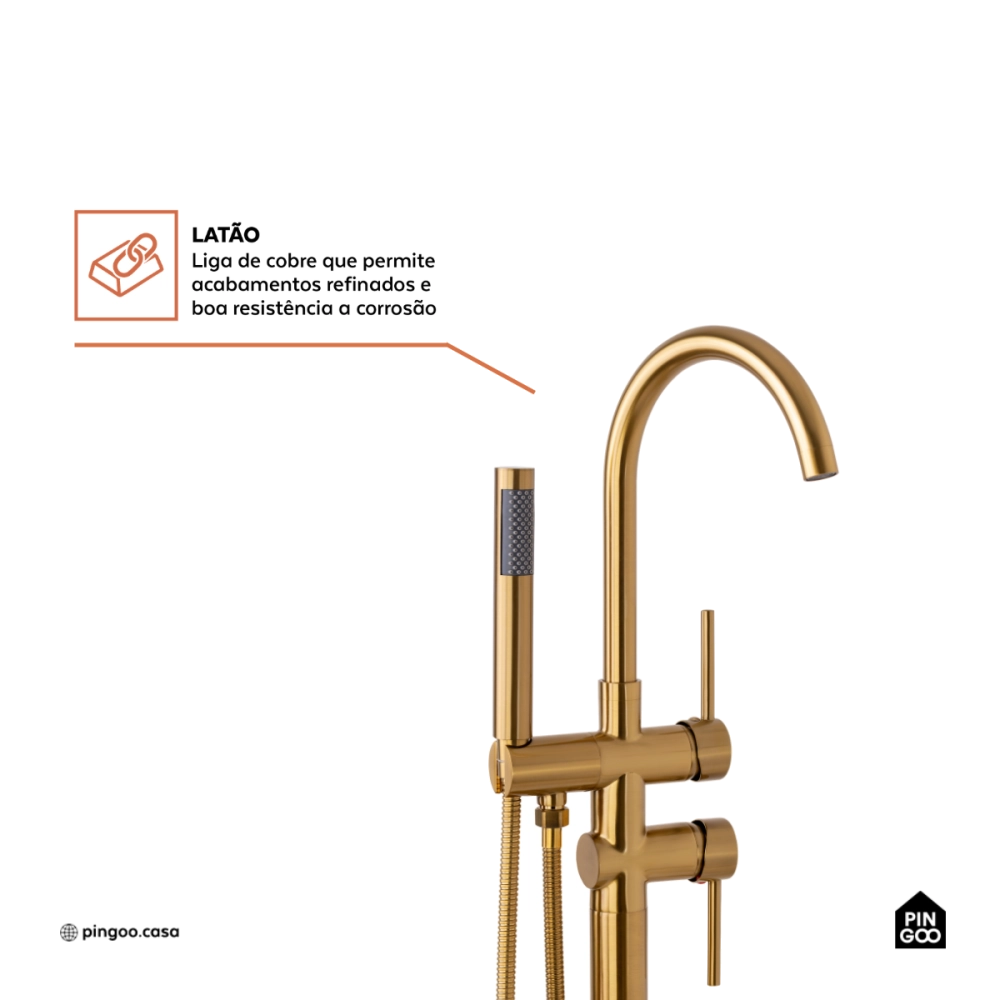Misturador Monocomando de Piso para Banheira Uraim Dourado Escovado