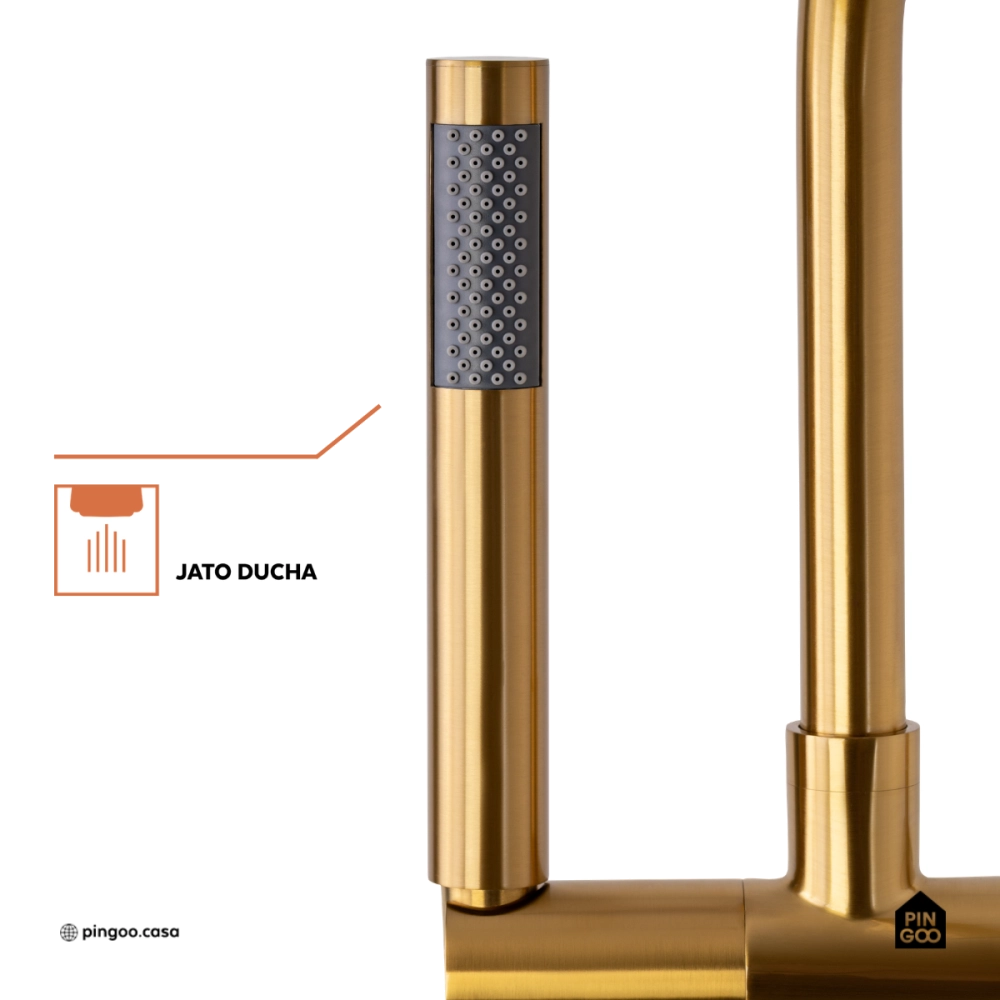 Misturador Monocomando de Piso para Banheira Uraim Dourado Escovado