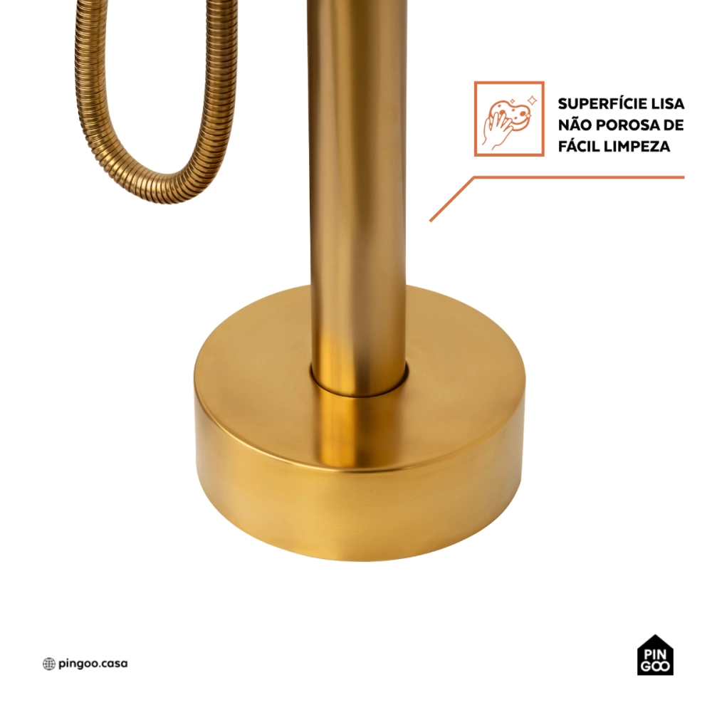 Misturador Monocomando de Piso para Banheira Uraim Dourado Escovado