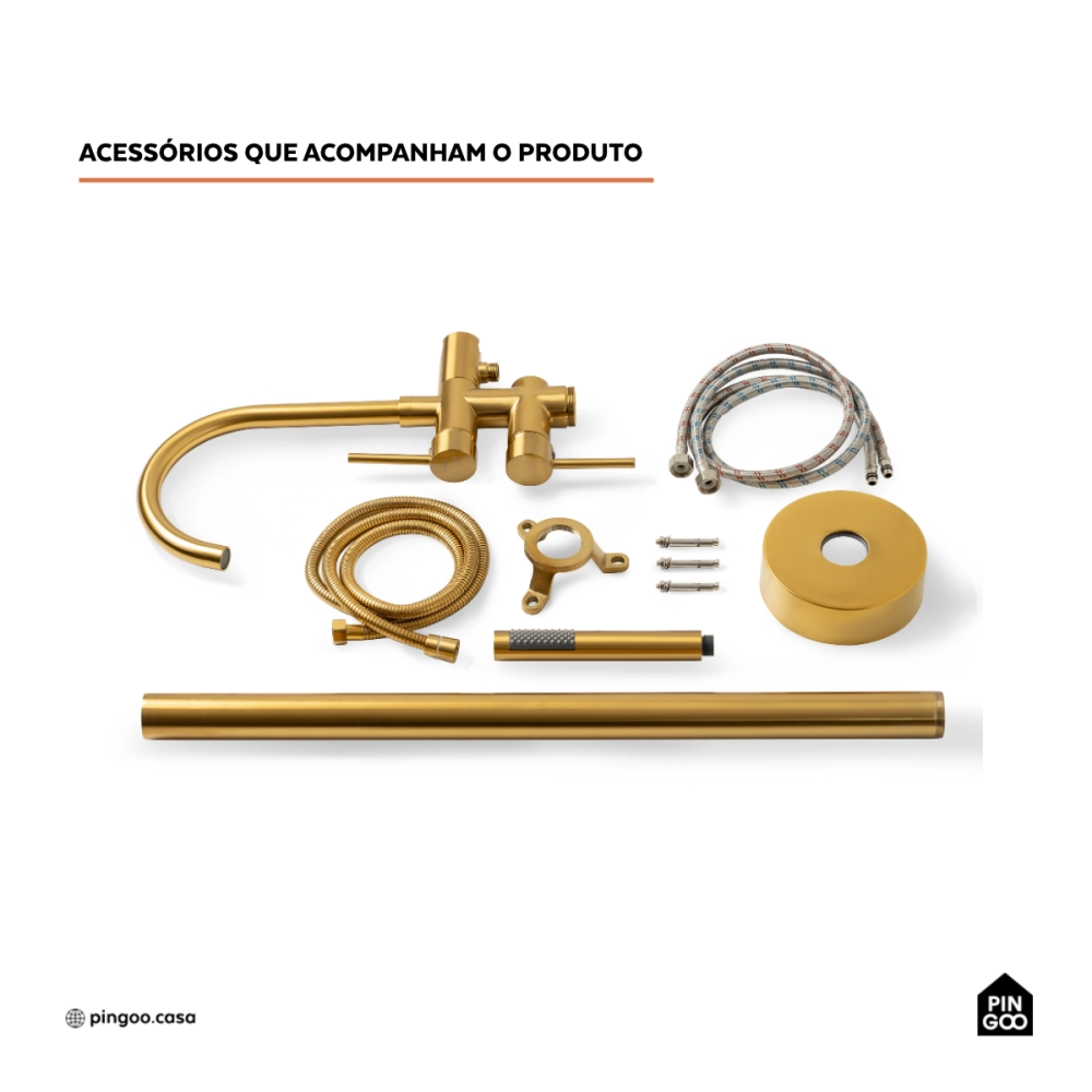 Misturador Monocomando de Piso para Banheira Uraim Dourado Escovado