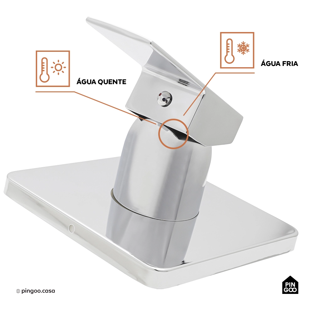 Acabamento de Misturador Monocomando para Chuveiro Quadrado Purangi Pingoo.casa - Prata