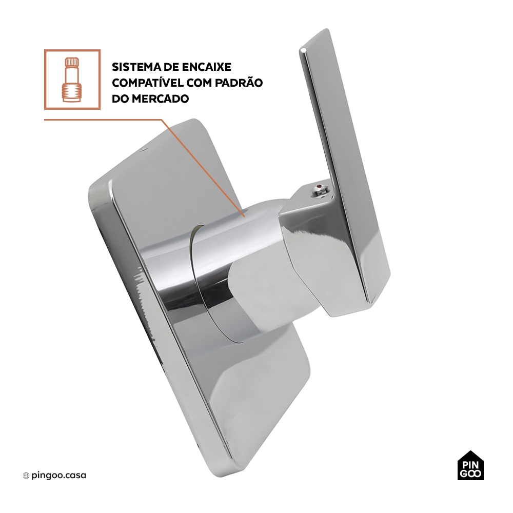 Acabamento de Misturador Monocomando para Chuveiro Quadrado Purangi Pingoo.casa - Prata