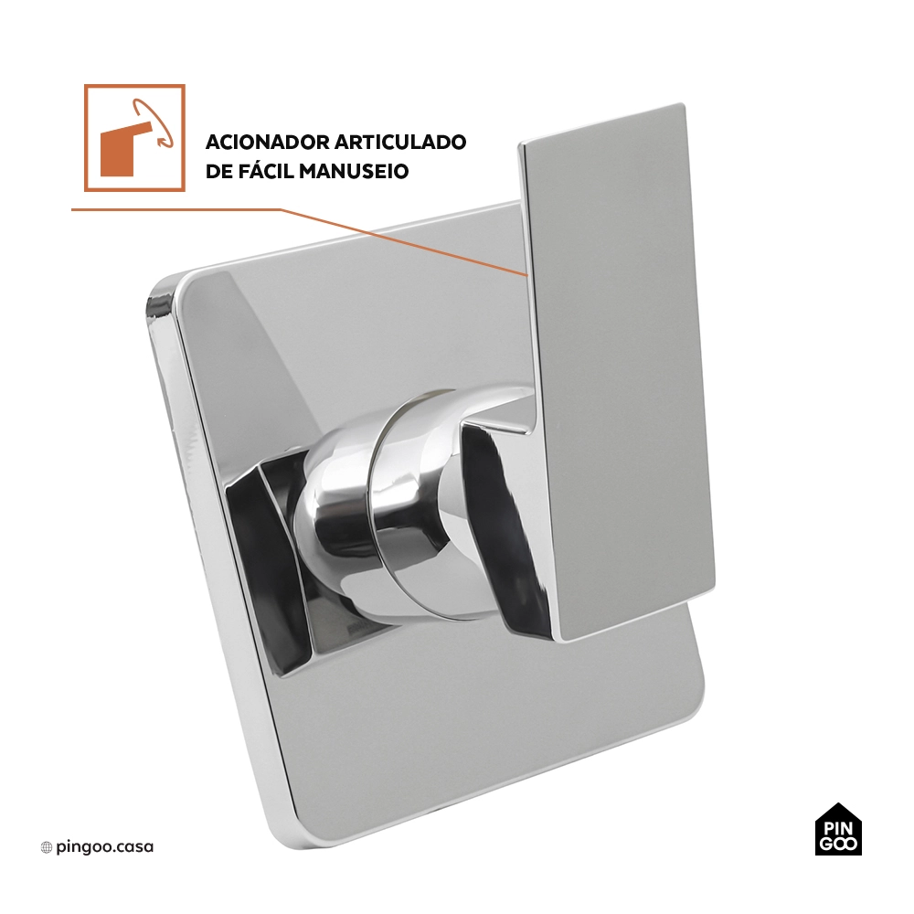 Acabamento de Misturador Monocomando para Chuveiro Quadrado Purangi Pingoo.casa - Prata