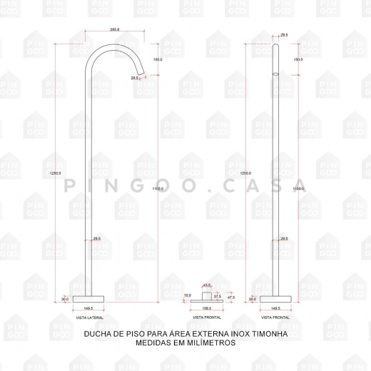 Misturador de Piso para Banheiro Inox Timonha Preto