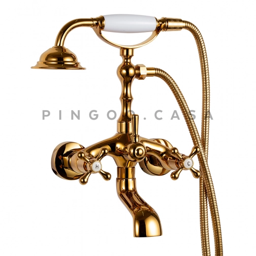 Misturador Duplo Comando de Parede para Banheira Retrô Vintage Itinga Dourado