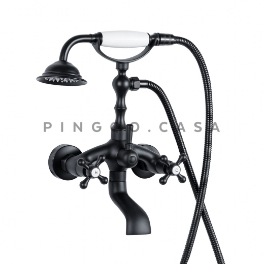 Misturador Duplo Comando de Parede para Banheira Retrô Vintage Itinga Preto