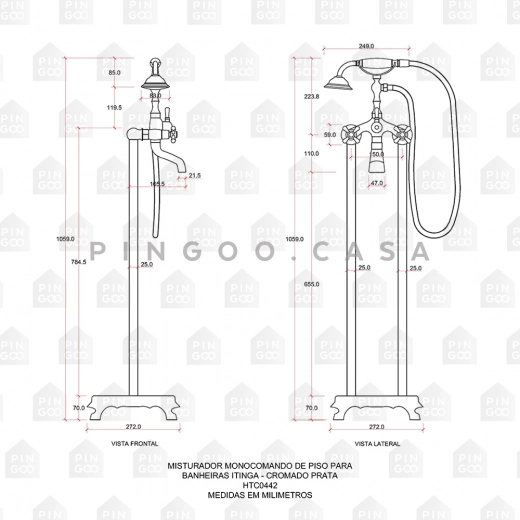 Misturador Duplo Comando de Piso para Banheira Retrô Vintage Itinga Dourado Rose Misturador Duplo Comando de Piso para Banheira Retrô Vintage Itinga Dourado Rose