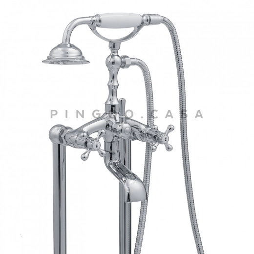 Misturador Duplo Comando de Piso para Banheira Retrô Vintage Itinga Prata