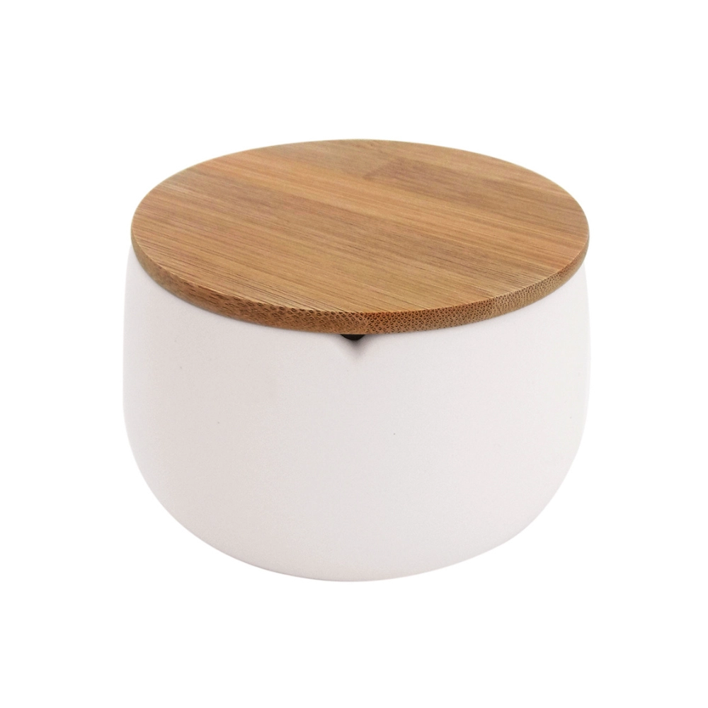 Porta Algodão White com Tampa de Bambu - Mimo Style