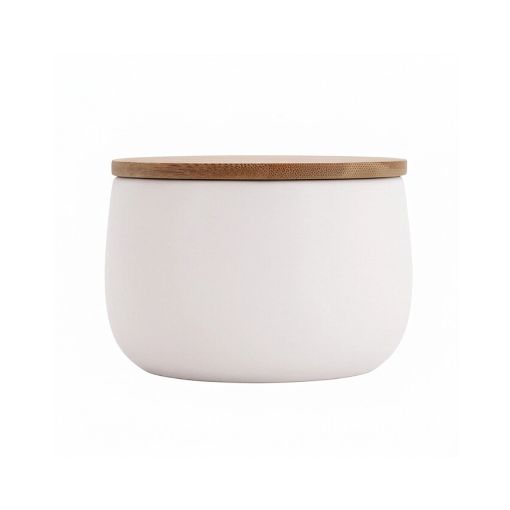Porta Algodão White com Tampa de Bambu - Mimo Style