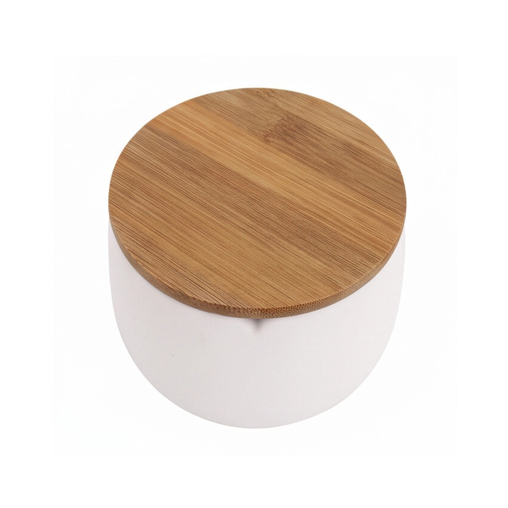 Porta Algodão White com Tampa de Bambu - Mimo Style
