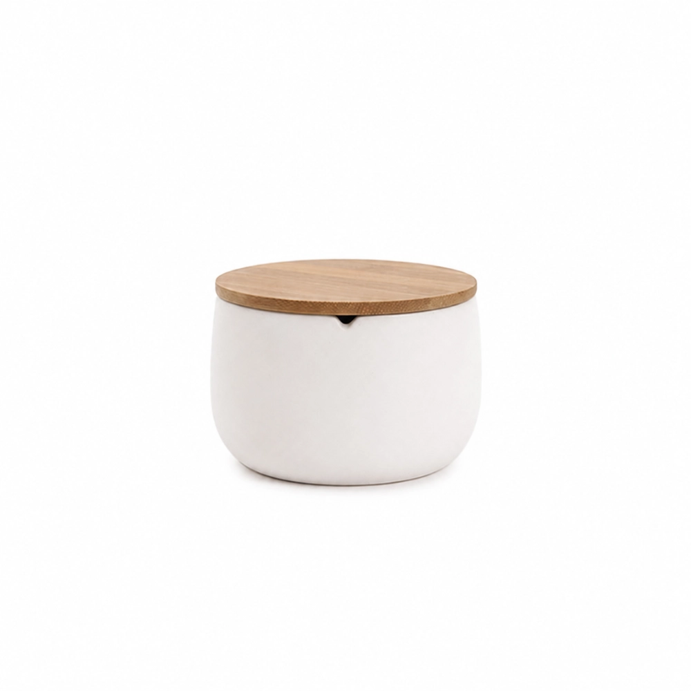 Porta Algodão White com Tampa de Bambu - Mimo Style
