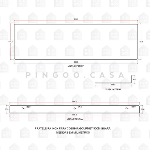 Prateleira para Cozinha Gourmet 50 Cm Aço Inox 304 Guará Dourado Rose