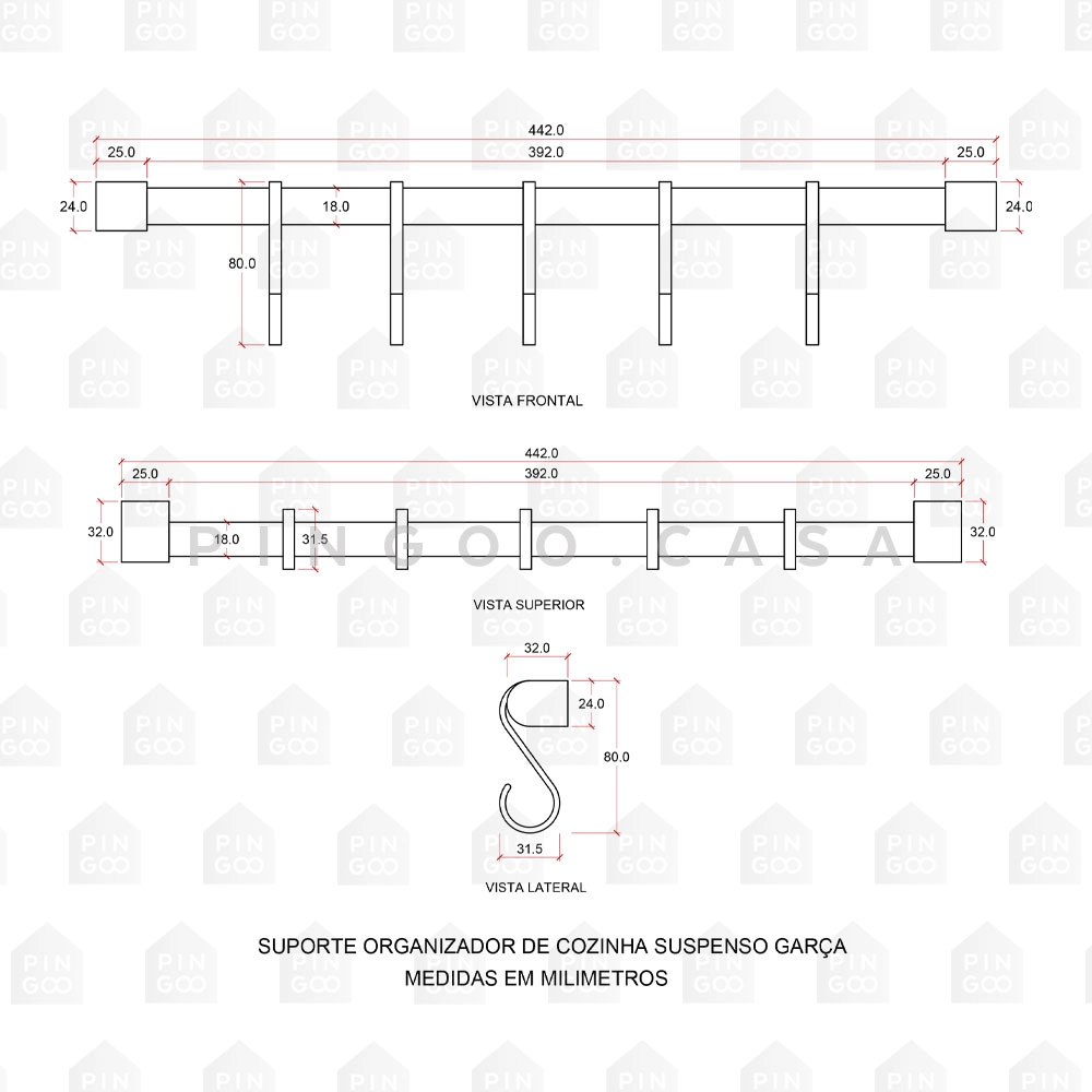Suporte Organizador De Cozinha Suspenso Garça Preto