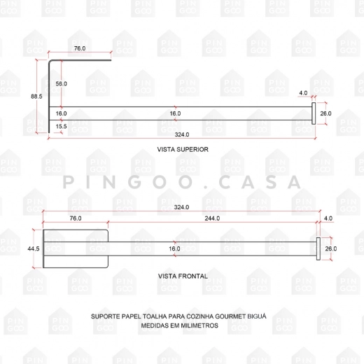 Suporte Papel Toalha para Cozinha Gourmet Aço Inox 304 Biguá Prata