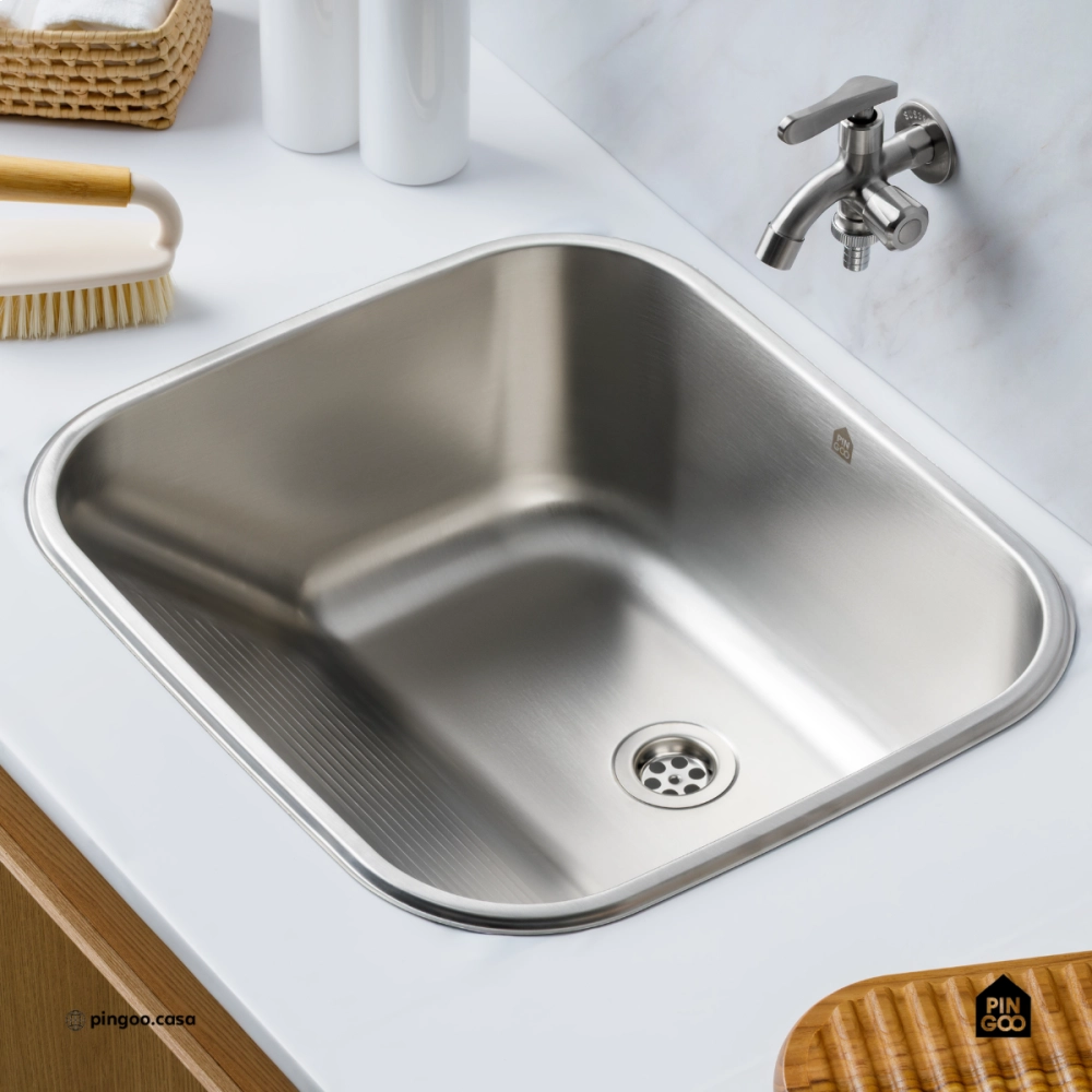 Tanque Aço Inox Monobloco 50 cm Atikum Prata Escovado