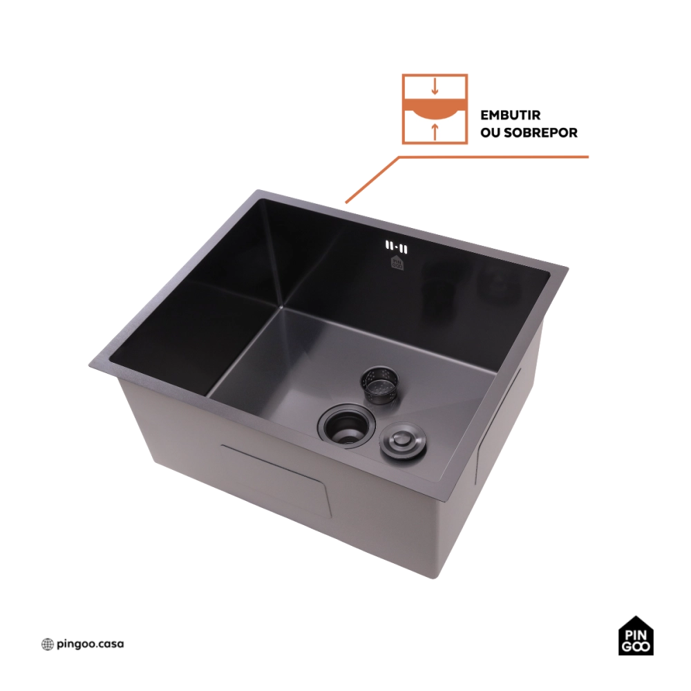 Tanque de Aço Inox 304 Pacajás 64x54 cm Preto