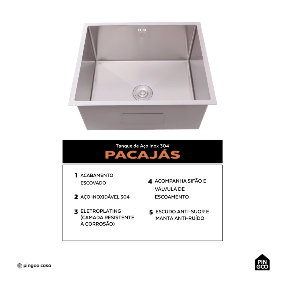 Tanque de Aço Inox 304 Pacajás 64x54 Prata