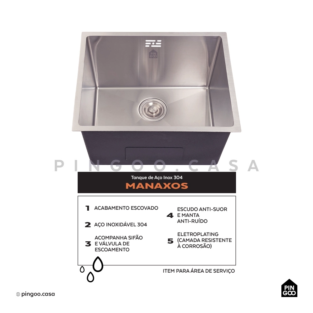 Tanque de Aço Inox 304 Manaxos 54x44 Prata