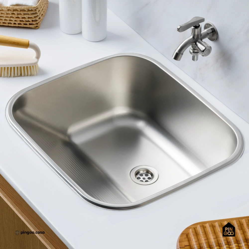 Tanque Inox Monobloco Texturizado 50x45 cm Prata Atikum