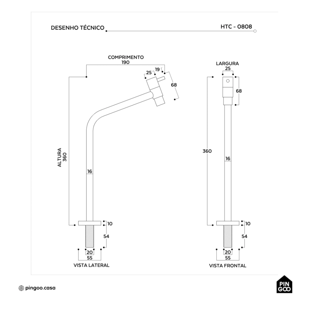 Torneira de banheiro alta Aurá Pingoo.casa - Preto