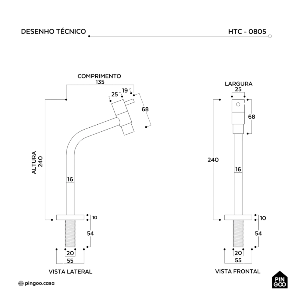 Torneira de banheiro baixa Aurá Pingoo.casa - Preto