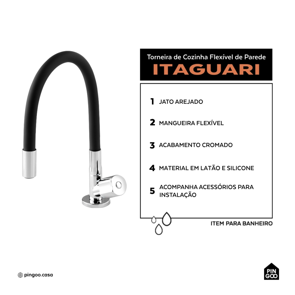 Torneira de cozinha flexivel mesa Itaguari Pingoo.casa - Preto