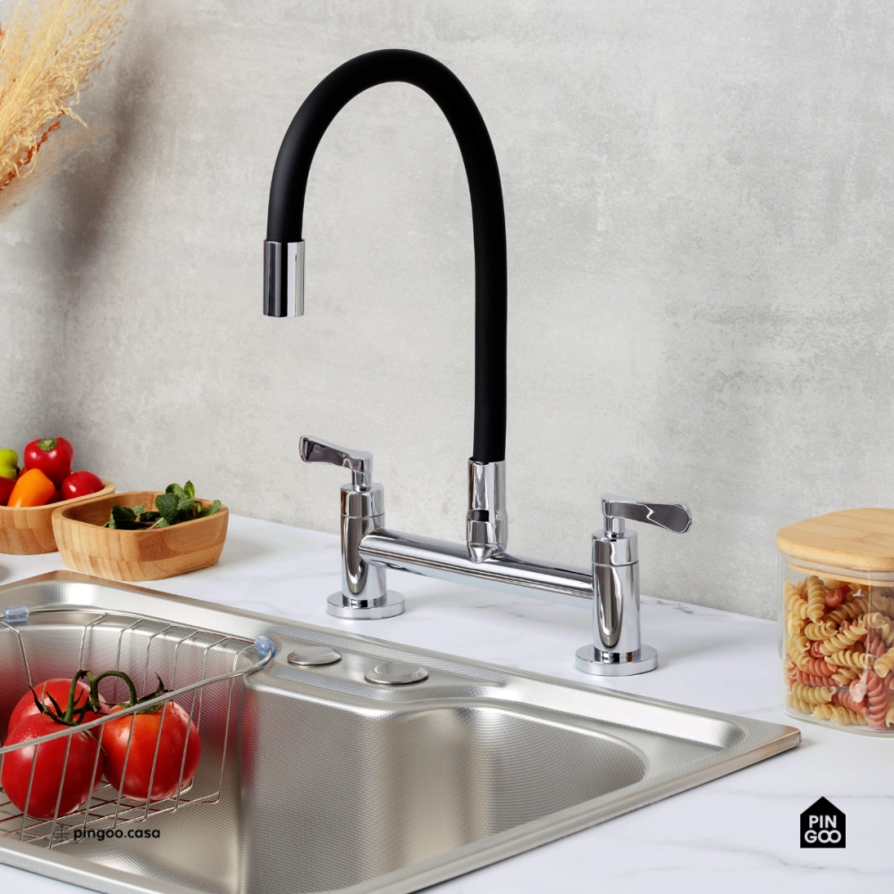 Torneira de cozinha flexivel misturador duplo comando Itaguari Pingoo.casa - Prata