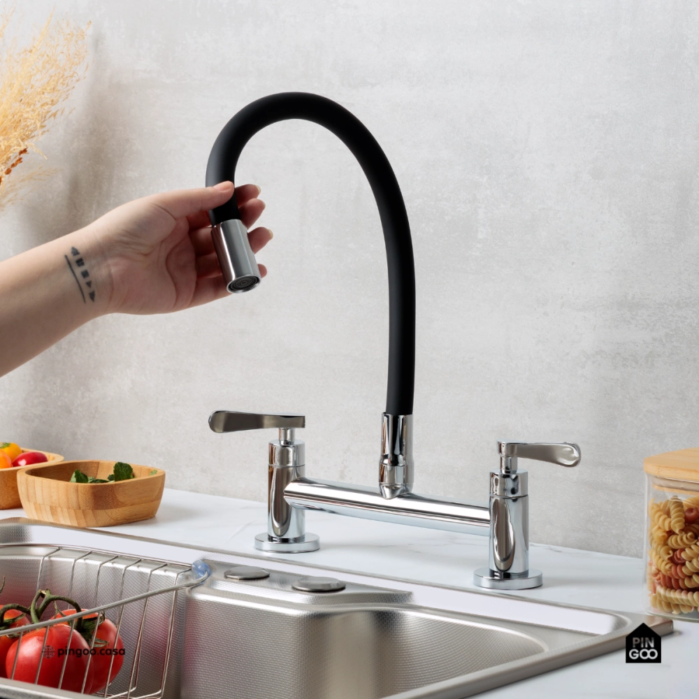 Torneira de cozinha flexivel misturador duplo comando Itaguari Pingoo.casa - Prata