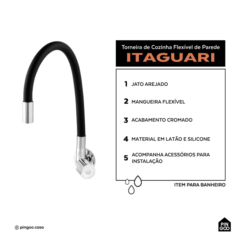Torneira de cozinha flexivel parede Itaguari Pingoo.casa - Prata