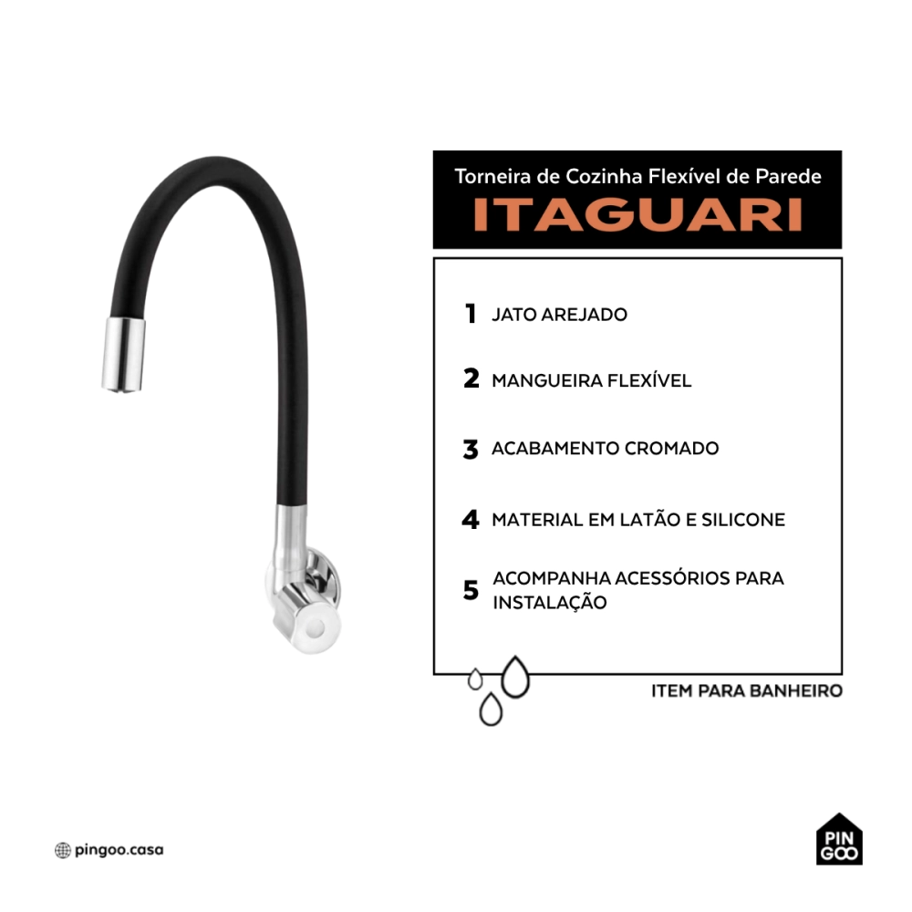 Torneira de cozinha flexivel parede Itaguari Pingoo.casa - Prata Torneira de cozinha flexivel parede Itaguari Pingoo.casa - Prata