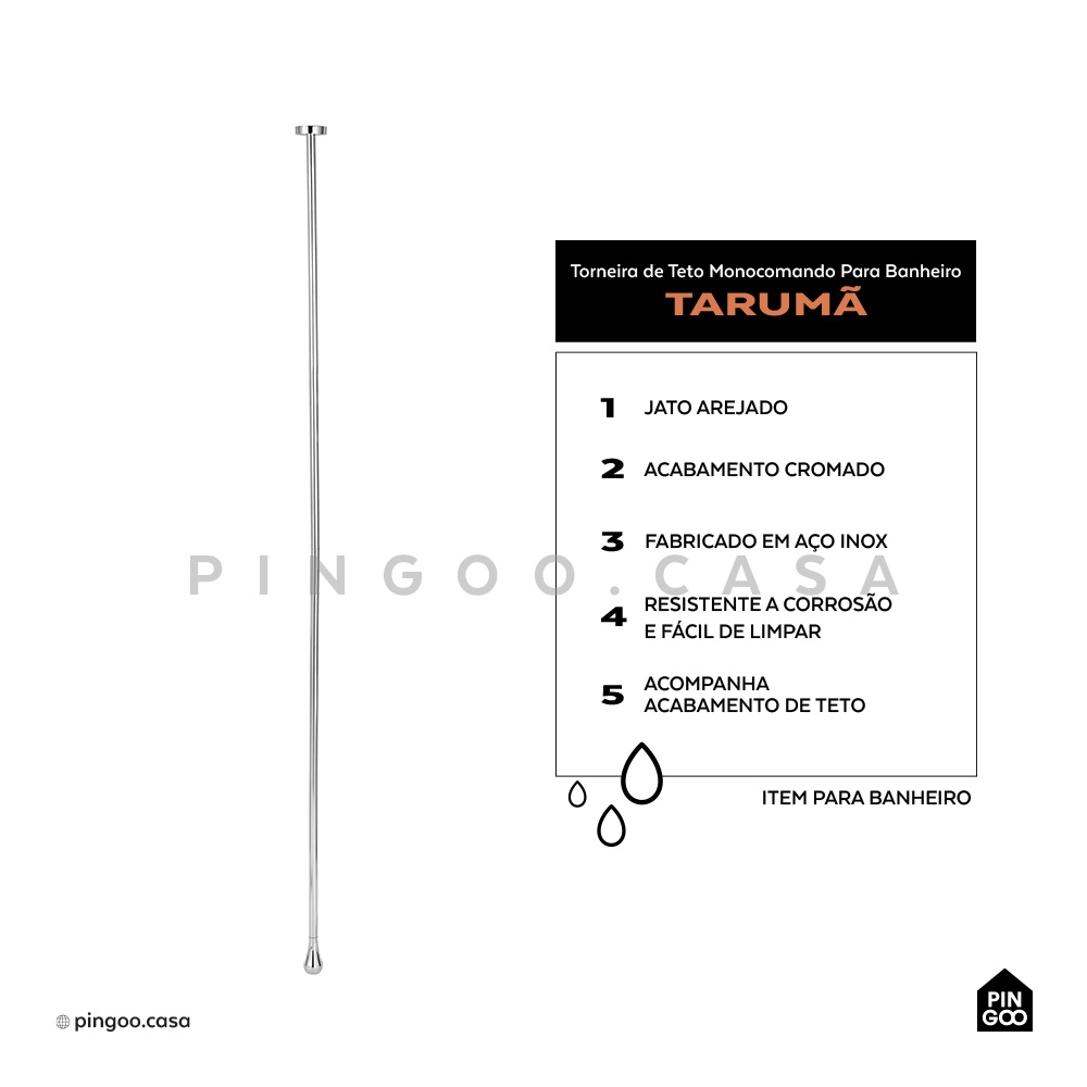 Torneira de Teto Para Banheiro Tarumã Prata Cromado