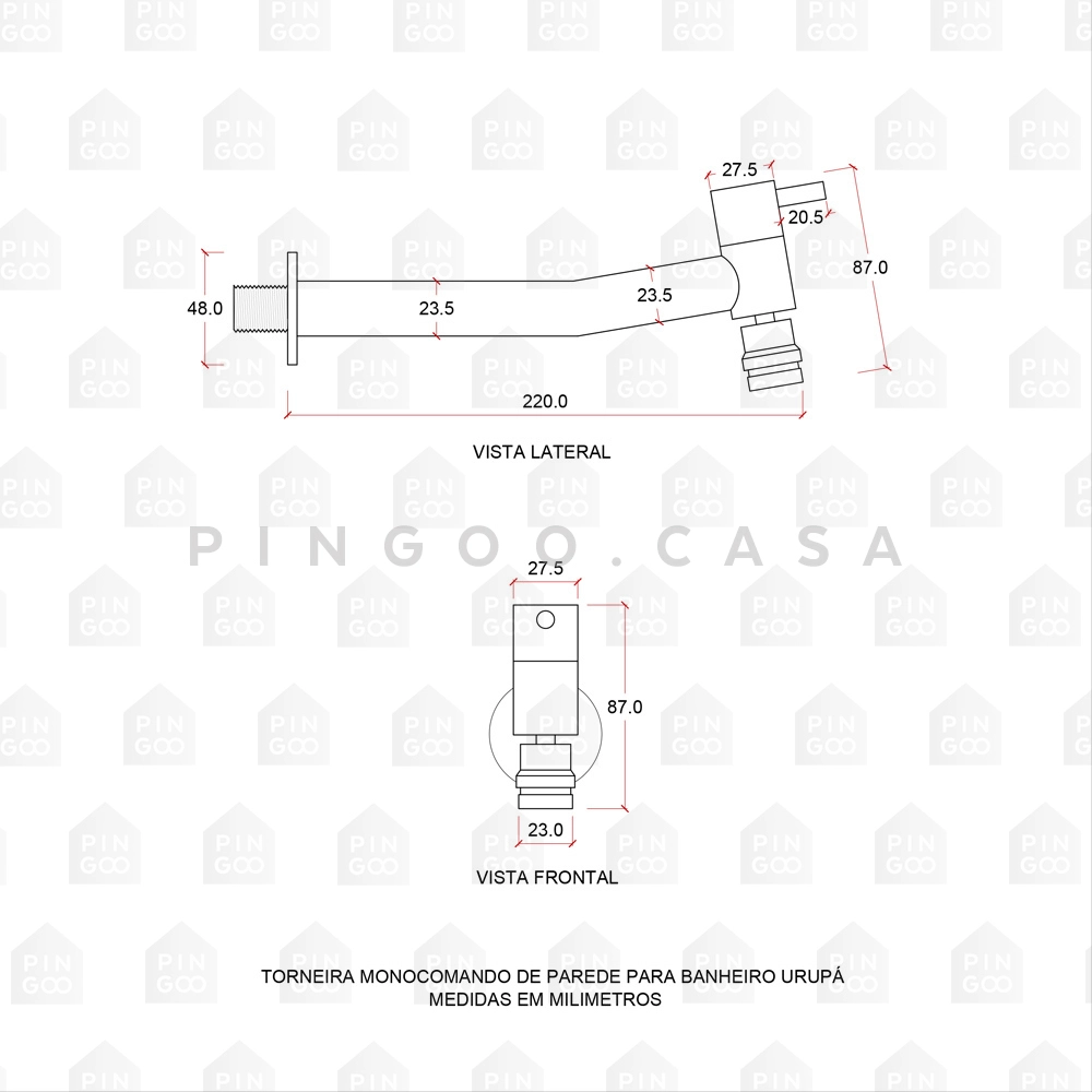 Torneira Monocomando de Parede Para Banheiro Urupá Prata