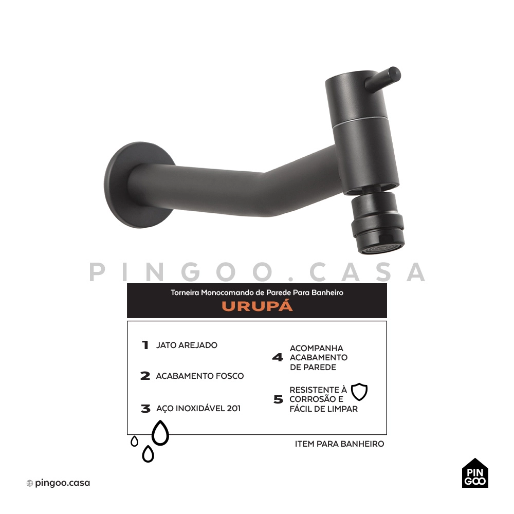 Torneira Para Banheiro de Parede Urupá Preto