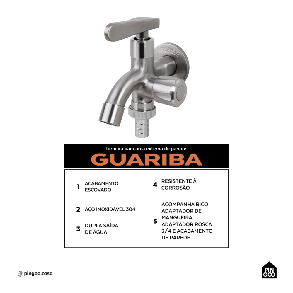 Torneira para área externa de parede Guariba Pingoo.casa - Prata