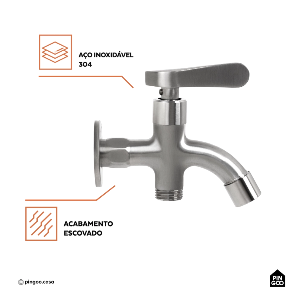 Torneira para área externa de parede Guariba Pingoo.casa - Prata
